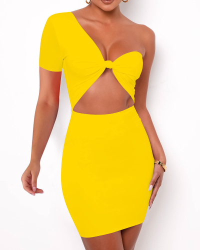 Women Hollow Out Backless One Piece Dress Yellow Red Black S-XL 