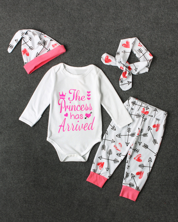 Children's Fashion New Pink Letter Printing Long-Sleeved Round Neck Four-Piece  70-100
