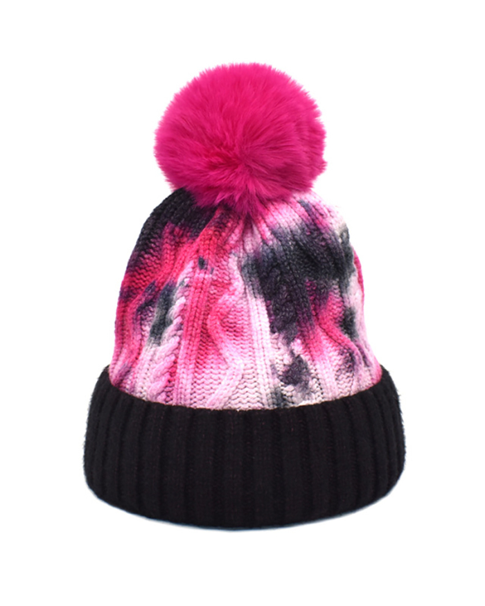 Fashion New Style Tie-Dye Warm Hood Wool Knitted Hat Ladies Trend One Size