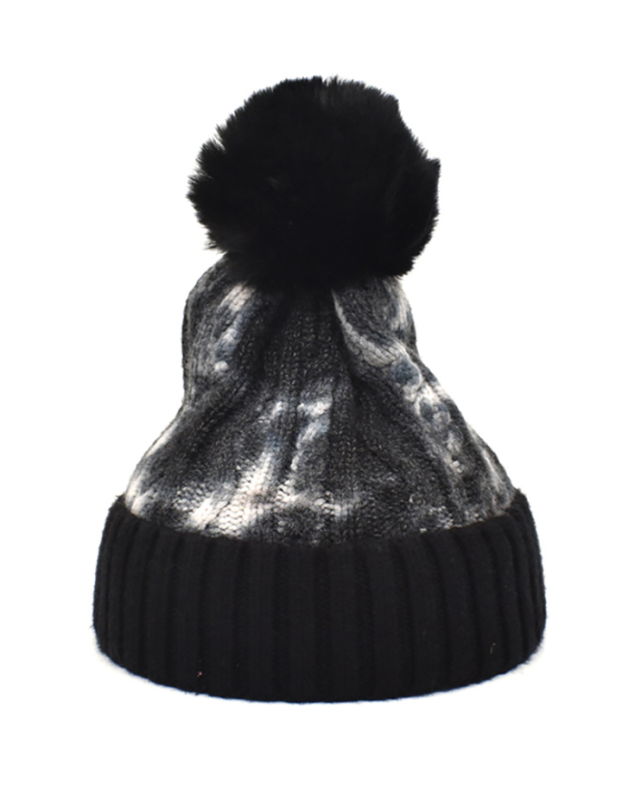 Fashion New Style Tie-Dye Warm Hood Wool Knitted Hat Ladies Trend One Size