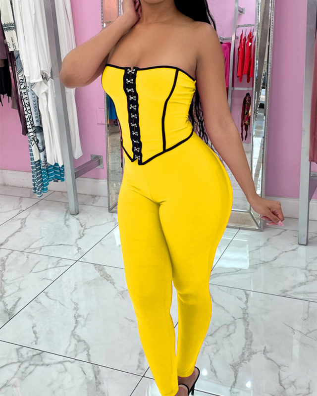 Lady Colorblock Slash Neck Sexy Two Piece Set Yellow Orange Black S-2XL 