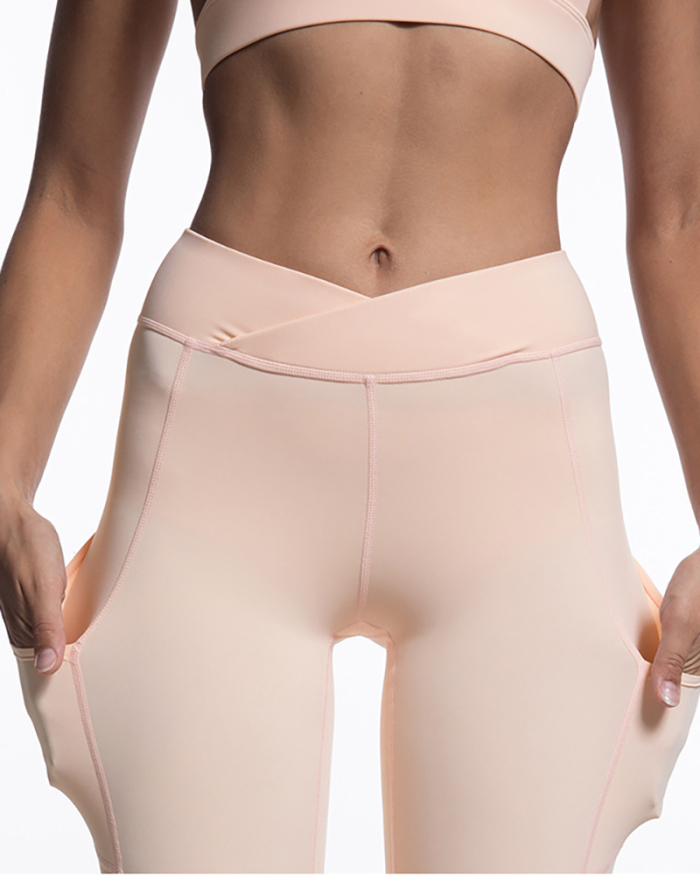 Ladies Fashion New Style Nude Fitness Bra Low Waist Sports Pants Set S-L