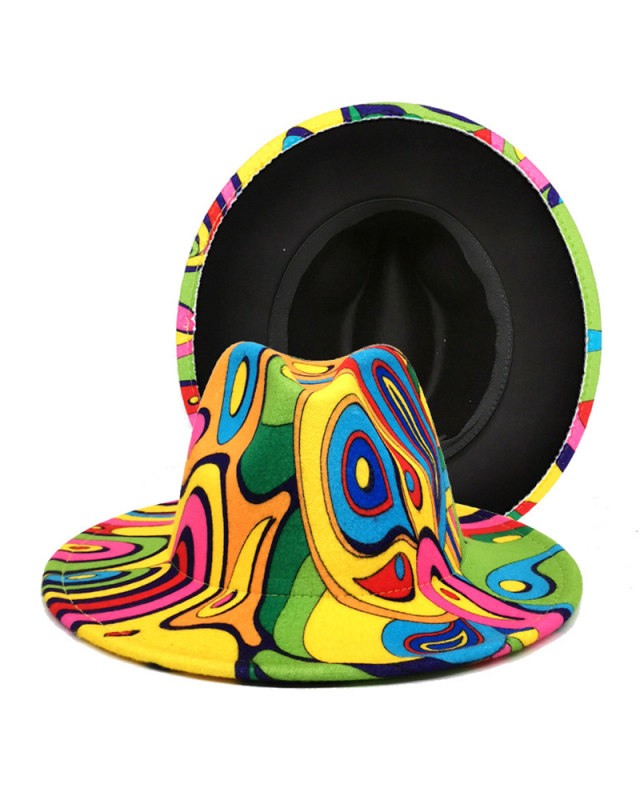 Fashion New Men's Pattern Printing Woolen Jazz Top Hat Jazz Trend One Size