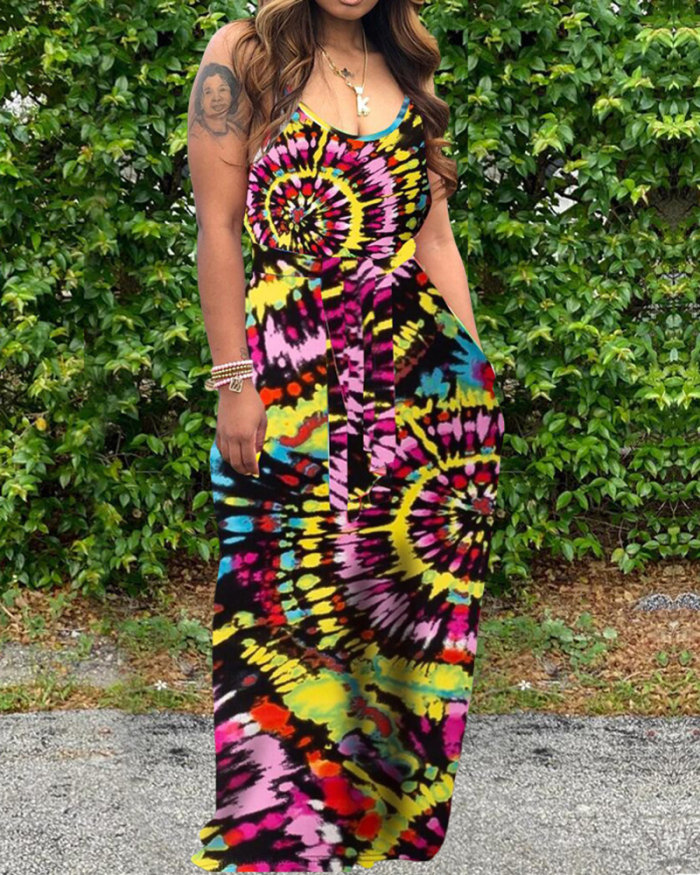 Women Sleeveless V-neck Printed Maxi Floral Dresses Pink Black Green Red Rose Red S-2XL