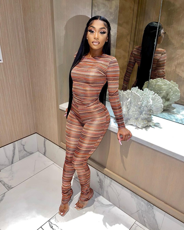Long Sleeve Tight Women Two Piece Pant Set XS-XL