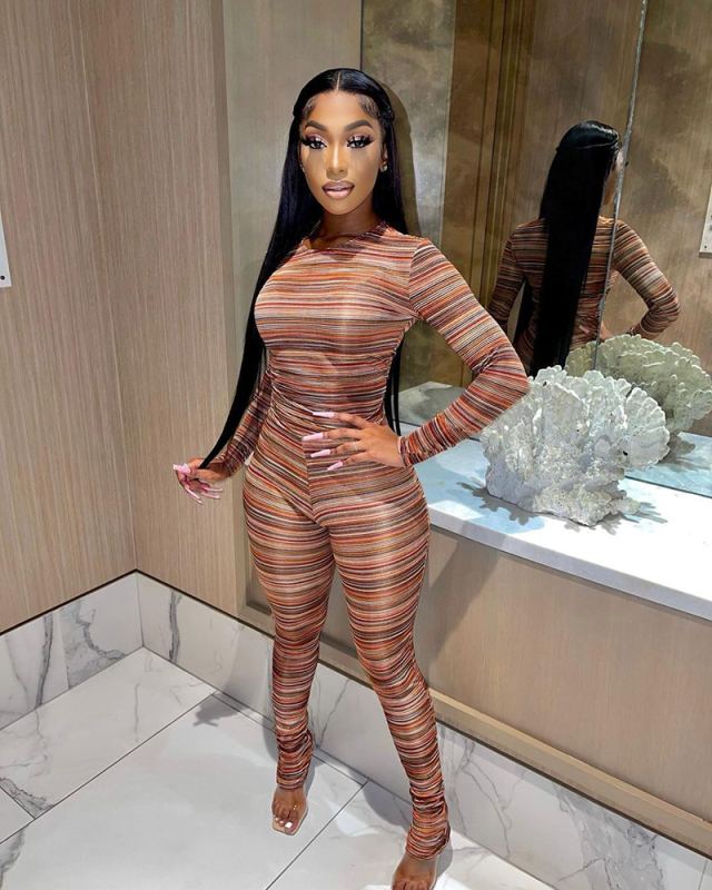 Long Sleeve Tight Women Two Piece Pant Set XS-XL