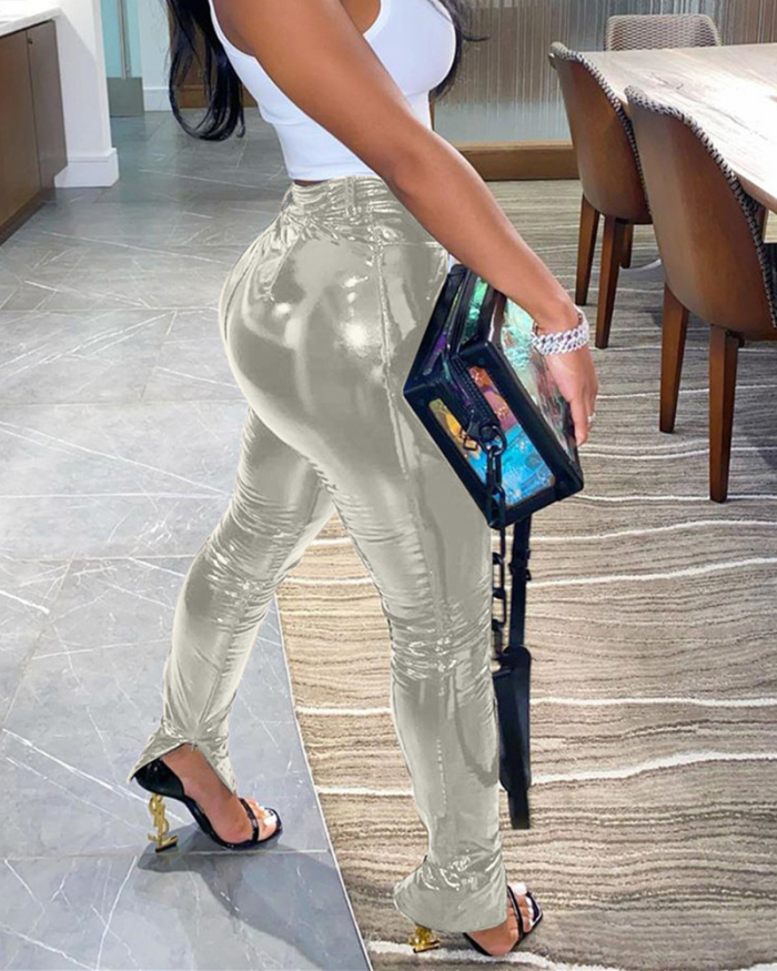 Women Faux Leather Zipper Pants Skinny Leggings S-XXL