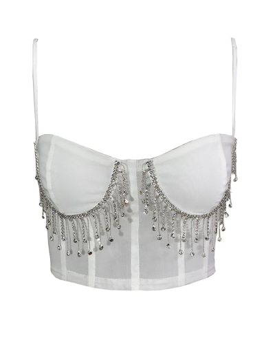 Ladies Fashion New One-Line Neck Sexy Back Tassel Sling Halter Vest S-XL