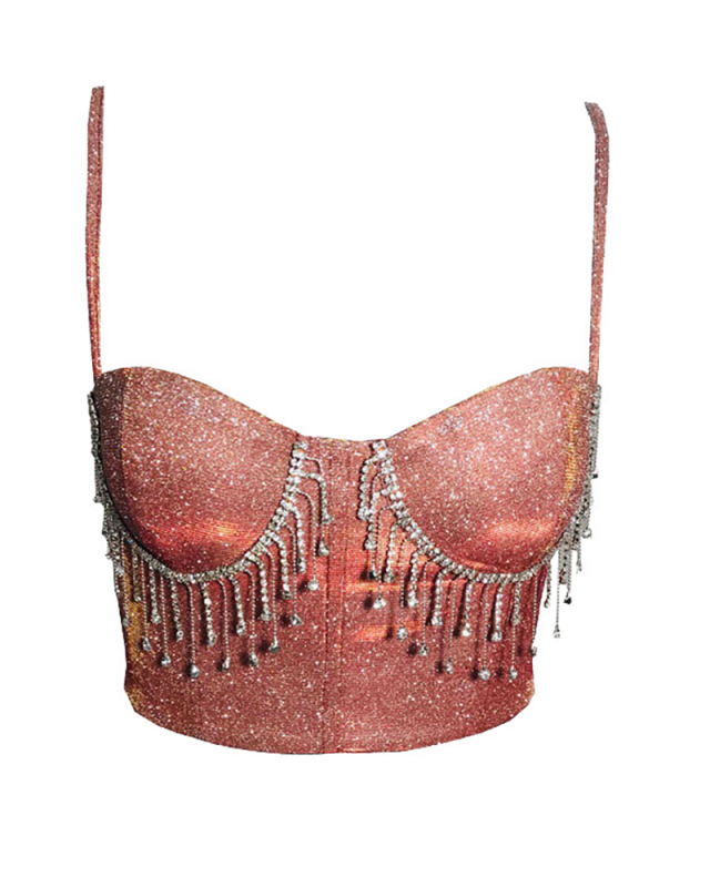 Ladies Fashion Camisole Sexy Nightclub Slim Fit Tassel Diamond Backless Tank Top  S-XL