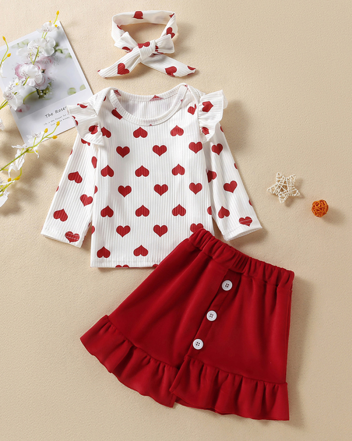 Kids Cute Heart Shape Tops Flared Trousers Two Pieces Sets