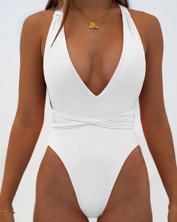 Ladies New One Piece Swimsuit Backless One Piece Swimsuit Solid Color One Piece Sexy S-L