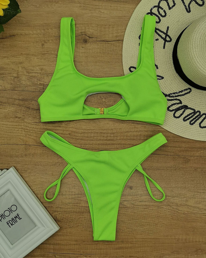 Multi-color Optional High Waisted Solid Color 2022 Hollow Out Sexy Women Bikini Two-piece Swimsuit S-XL