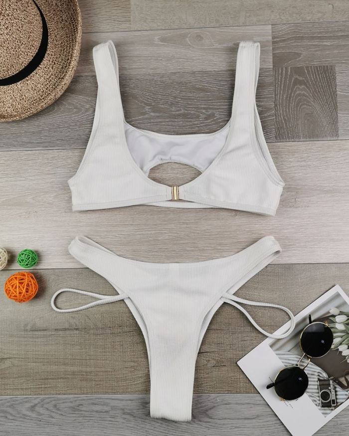 Multi-color Optional High Waisted Solid Color 2022 Hollow Out Sexy Women Bikini Two-piece Swimsuit S-XL