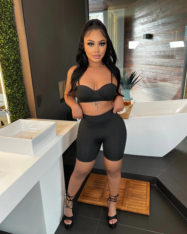 Black Summer Women Hot Two Piece Short Set S-XL