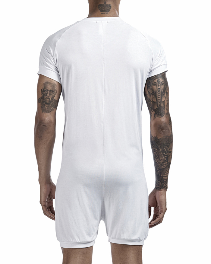 Men's Short Sleeve Buttom Solid Color Comfortable Vest Romper Whtie Black Gray M-2XL