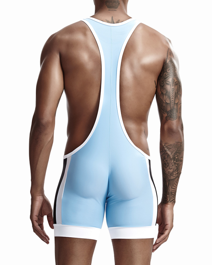 Hot Sale Summer New Colorblock Vest Shorts Men's Clothes Romper White Black Blue M-2XL