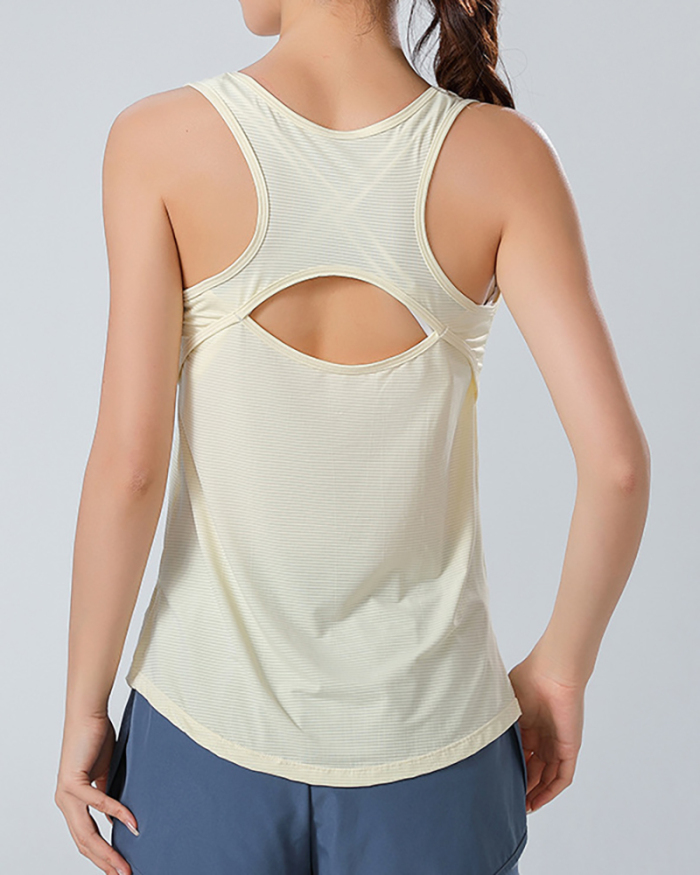 Ladies Fashion Sleeveless Sports Vest Striped Loose Yoga Vest Blouse Pullover Quick Dry Sports Top S-XL