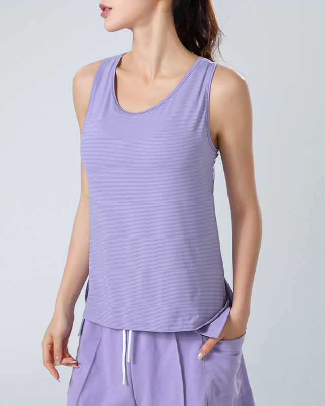 Ladies Fashion Sleeveless Sports Vest Striped Loose Yoga Vest Blouse Pullover Quick Dry Sports Top S-XL