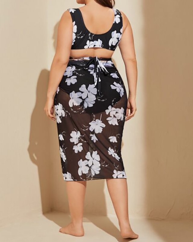 Lady Mesh See Through Three Piece Swimwear Black XL-4XL