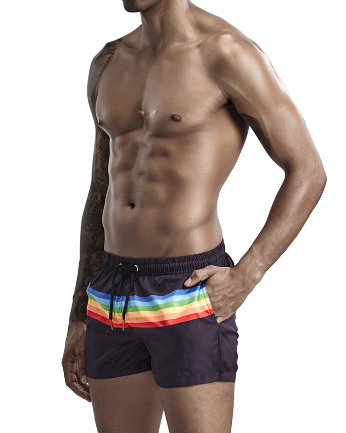 Hot Sale Rainbow Striped Loose Men's Bottoms Shorts White Black M-2XL