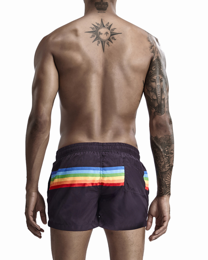 Hot Sale Rainbow Striped Loose Men's Bottoms Shorts White Black M-2XL