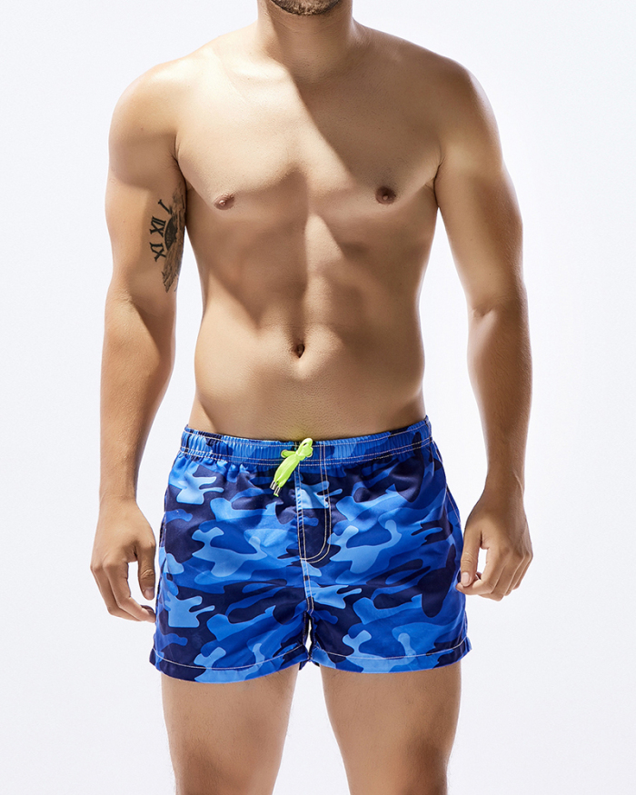 Summer Beach Wear Sports Loose Camo Men's Shorts Green Blue S-XL