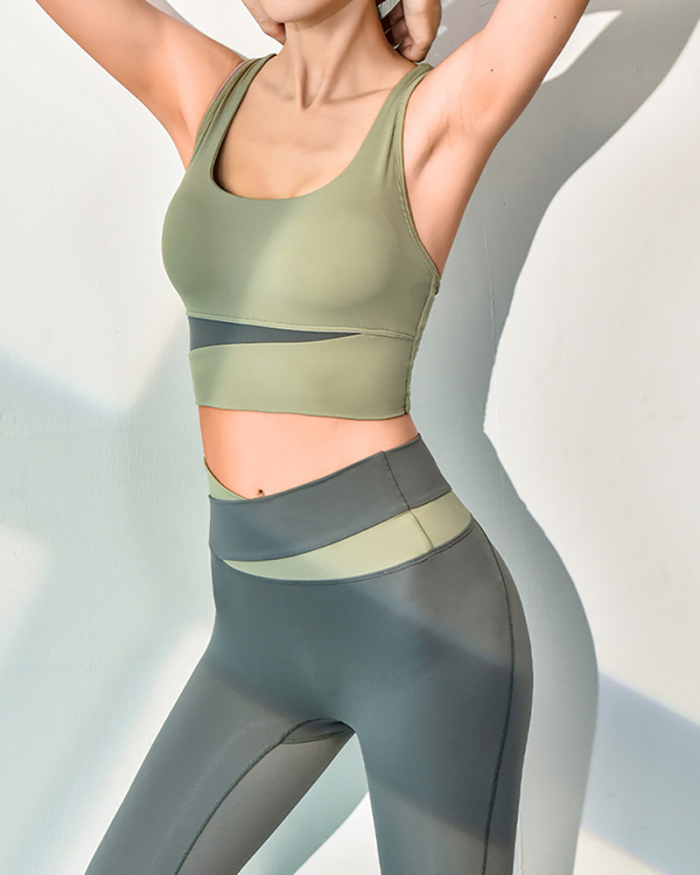 Ladies Fashion New Yoga Fitness Wear Suit Shockproof Bra Vest Running Sports Two Piece Set  S-XL