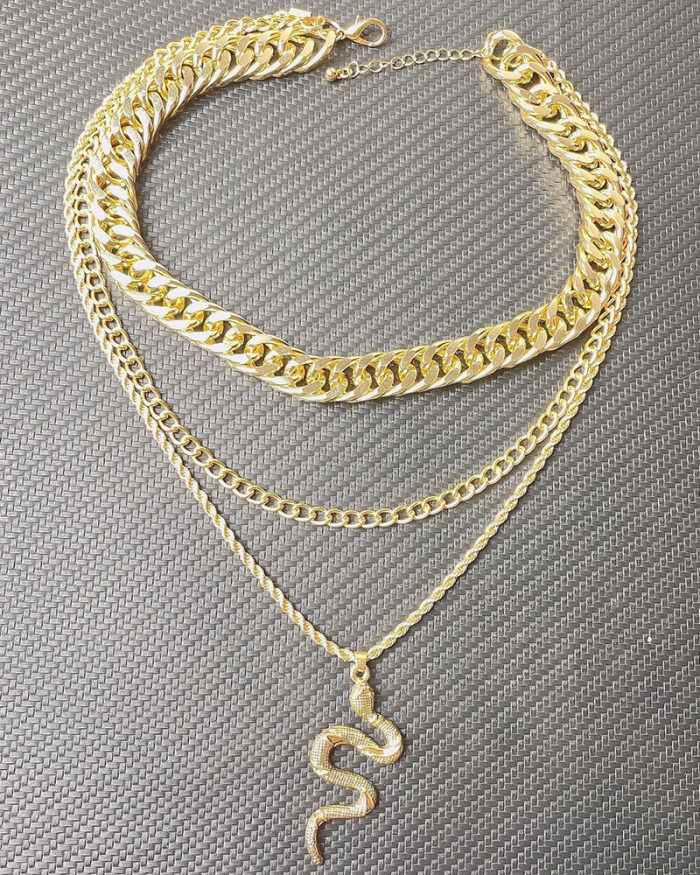 Cuban Rope Chain Chunky Hiphop Necklace Miami Double Layered Snake Pendant Choker