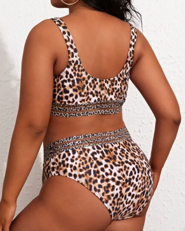 Lady Leoqard Printing High Waist Two Piece Swimwear XL -4XL