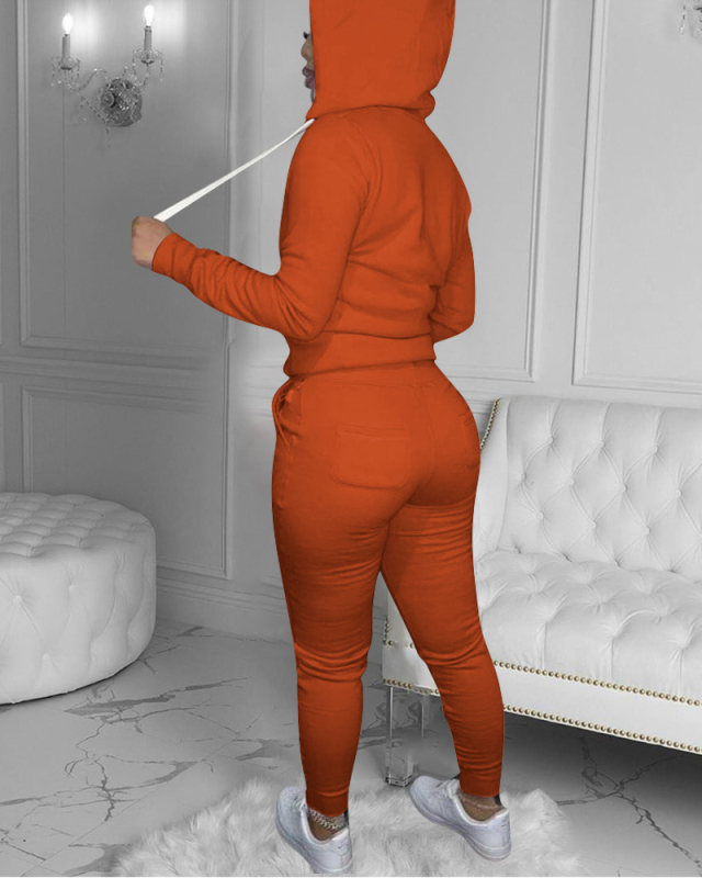 Women Long Sleeve Hoodies Zipper Slim Pants Sets Two Pieces Outfit Pink Yellow Orange Gray Black Rose Red Blue Brown Army Green Wine Red Khaki XS-5XL