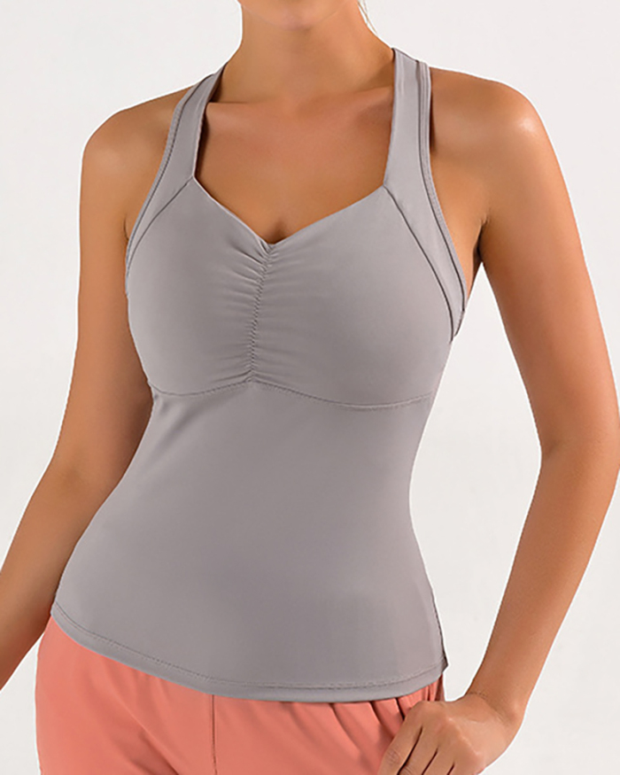 Ladies New Fashion Yoga Vest Shockproof Outer Wear With Chest Pad Sports Top Cross Fitness  S-XXL