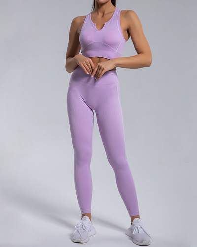 Fashion Ladies New Seamless Knitted Body Yoga Wear V-Neck Bra Vest Sports Fitness Yoga Pants S-L