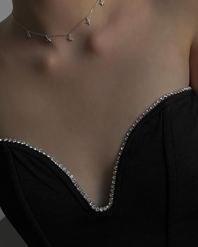 Lady Solid Color Slash Neck Tops Black S-L 