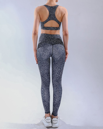 Ladies Fashion New Yoga Wear Sports Bra Hollow Vest Moisture Wicking High Elasticity Yoga Pants Two Piece Set S-L