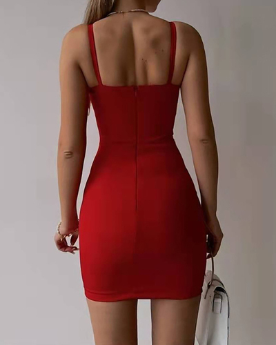 Lady Mesh See Through Sling One Piece Dress Red Black S-L 