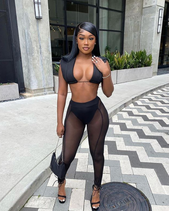 Mesh Sexy Women Summer Two Piece Pant Set S-XXL