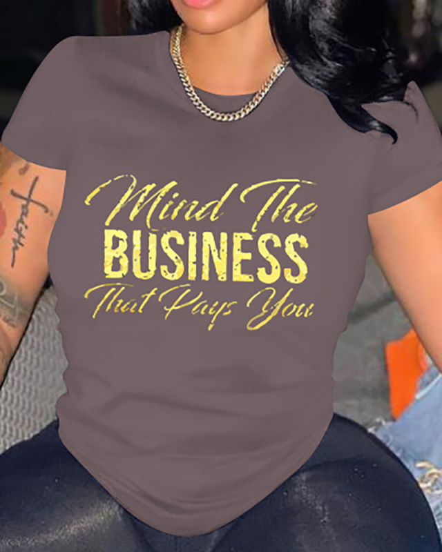 Women Letter Printing Short Sleeve Tops Black Red Gray Green S-4XL
