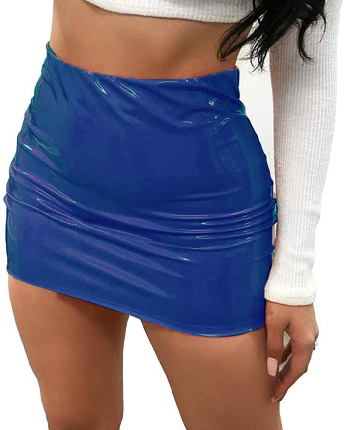 Ladies Fashion Spring and Summer Explosive Skirts Sexy Bright Leather Bag Hip Skirts Miniskirts XS-XL