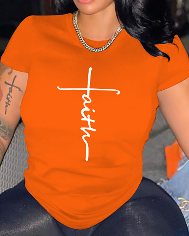 Women Letter Printing Short Sleeve O-Neck Tops Black Red Yellow Blue Orange S-4XL 
