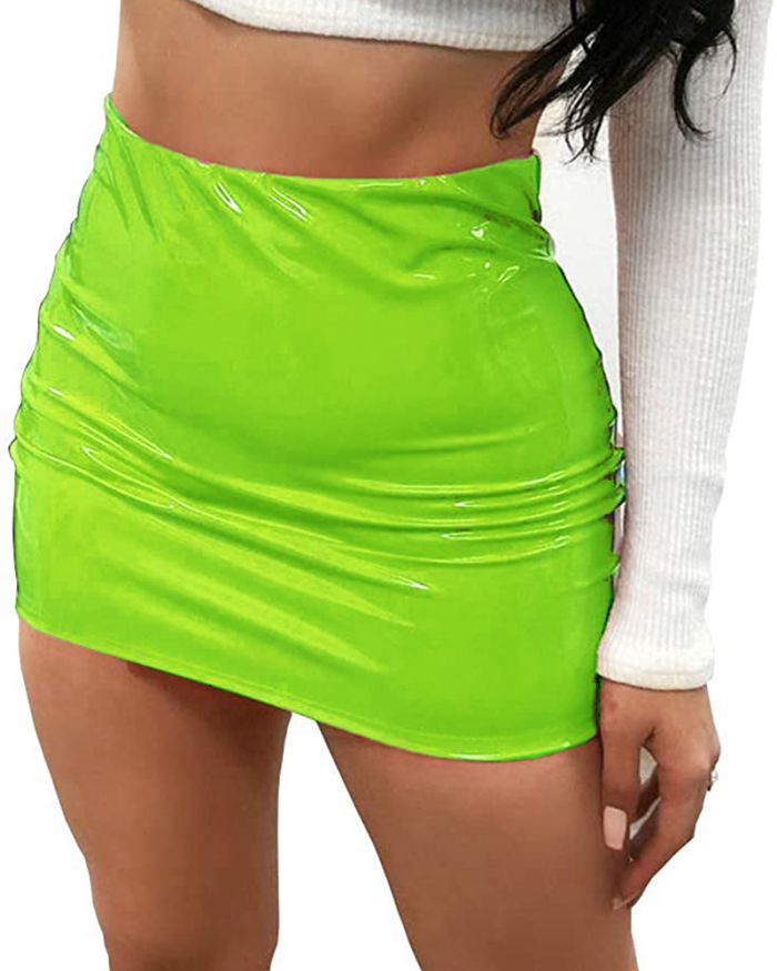 Ladies Fashion Spring and Summer Explosive Skirts Sexy Bright Leather Bag Hip Skirts Miniskirts XS-XL