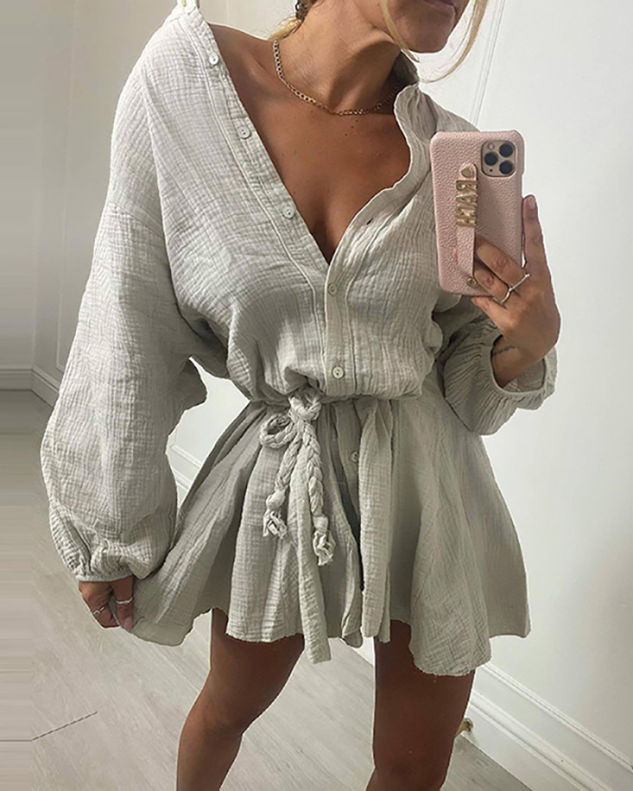 Women Solid Color Sexy Long Sleeve One Piece Dress White Orange Gray S-3XL 