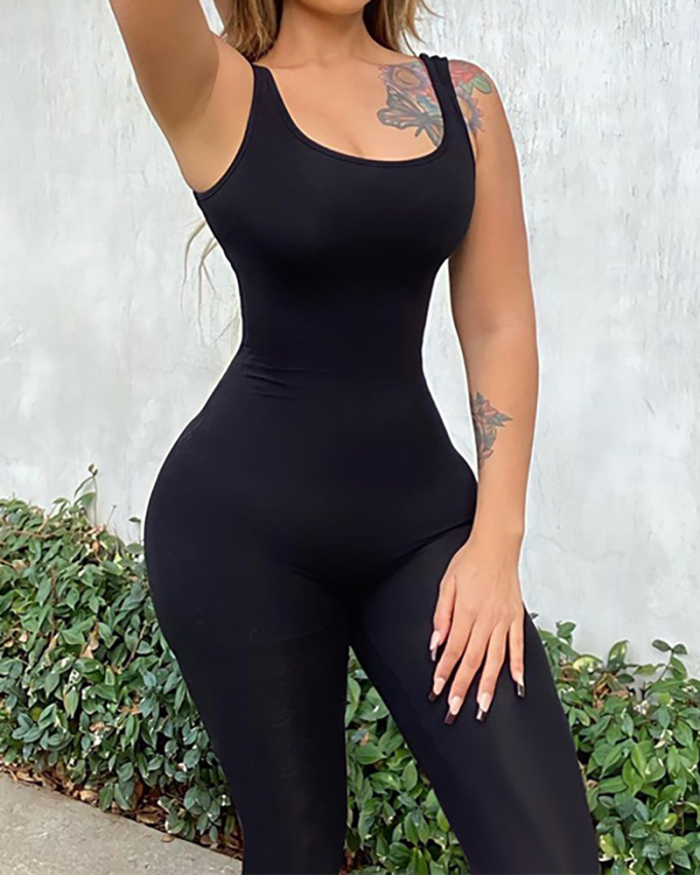 Lady Hollow Out Sexy Backless Jumpsuit Black S-L 