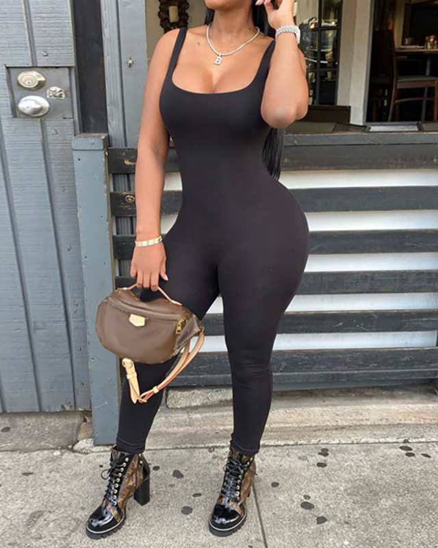 Lady Hollow Out Sexy Backless Jumpsuit Black S-L 