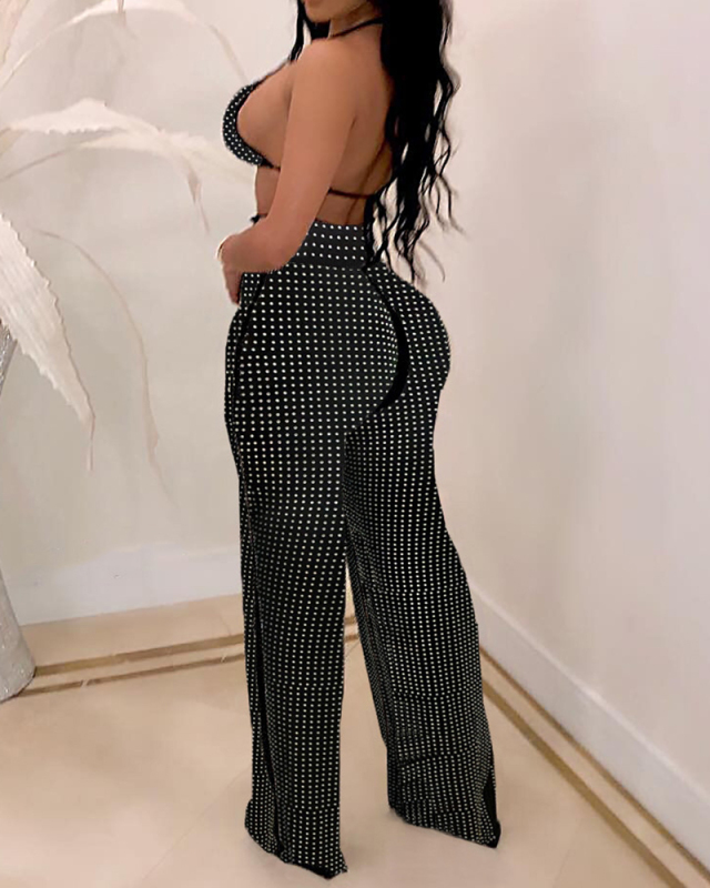 Lady Halter Sexy Printing Two Piece Set Black S-XL 