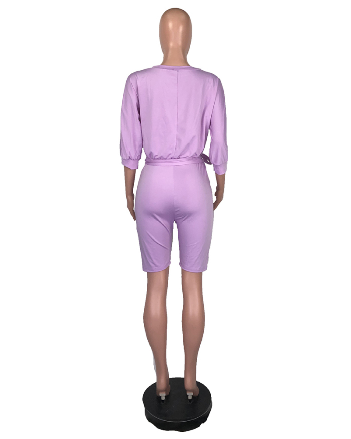 Hot Sale Comfotable Casual House Wear Slash Neck Solid Color Women Rompers Purple Light Blue S-2XL