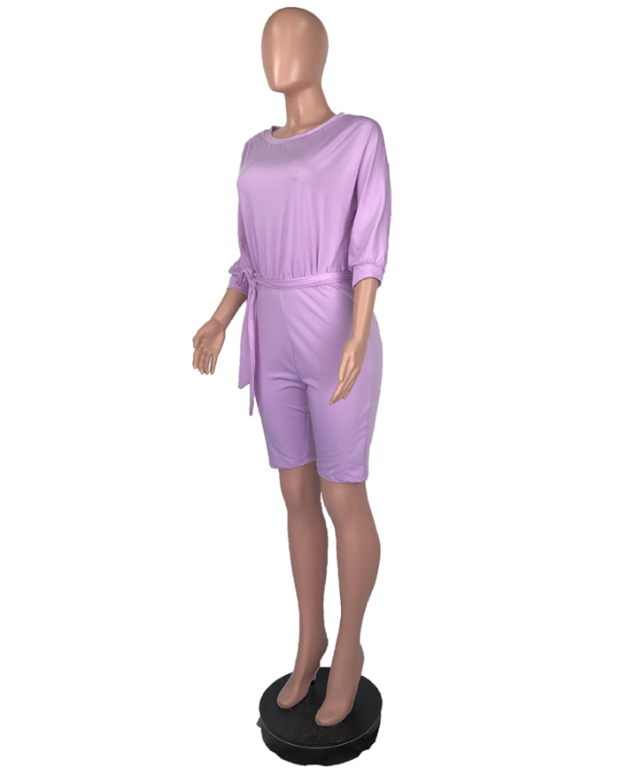 Hot Sale Comfotable Casual House Wear Slash Neck Solid Color Women Rompers Purple Light Blue S-2XL