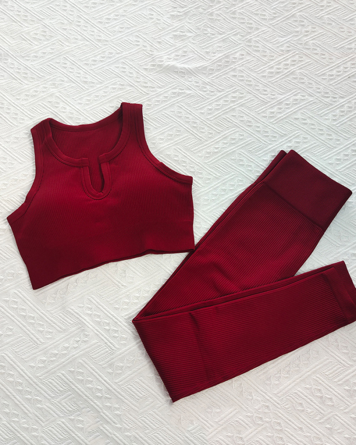 Hot Sale Sports Bra Women Set U Neck Yoga Wear Underwear Seamless Knit Solid Color S-L