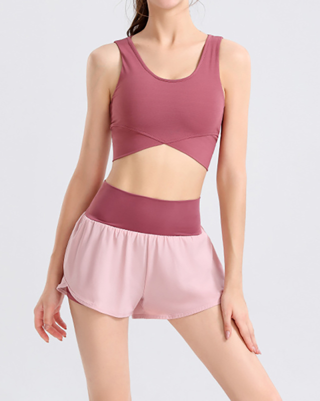 Women's New Yoga Suit Cross Beauty Back Bra Running Sports Fitness Shorts YogaTwo-piece Set S-XL