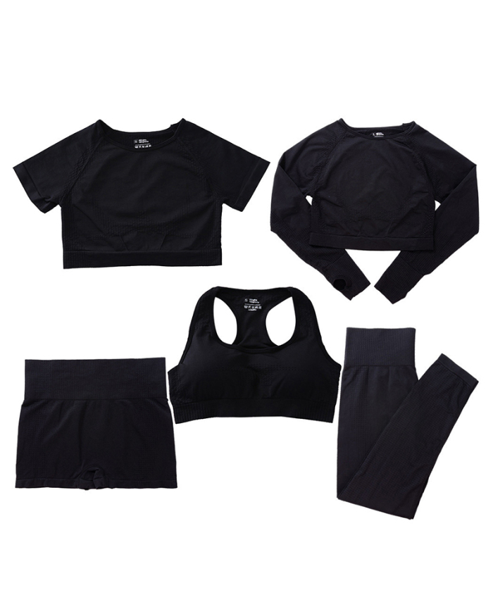 Five Piece Shorts Short Sleeve Long Sleeve Pants Bra Set Women Fitness Top Vest Yoga Wear Solid Color S-L