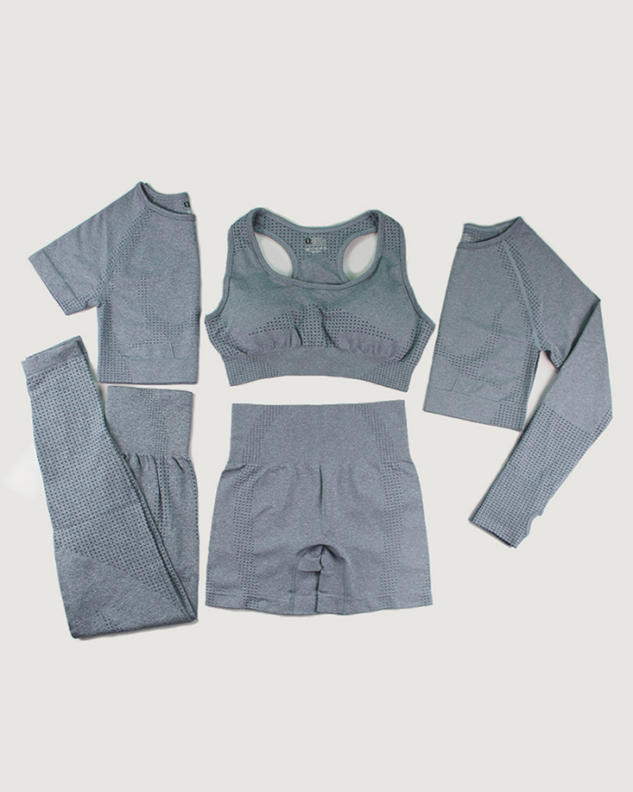 Five Piece Shorts Short Sleeve Long Sleeve Pants Bra Set Women Fitness Top Vest Yoga Wear Solid Color S-L